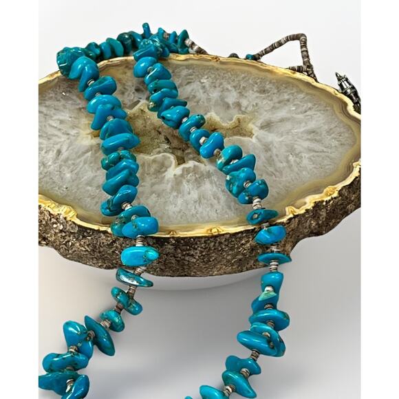 Vintage Native American Navajo Graduated Turquoise and Heishi Bead Necklace 24” - Picture 5 of 15